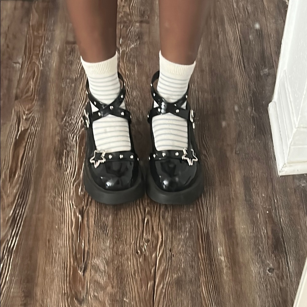 Fake Black Mary Jane Shoes with Star Accents